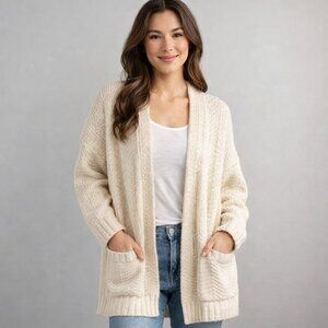 Vici size S/M Cozy Heavy Thick Cream Knit like Open-Front Sweater 3/4 sleeve